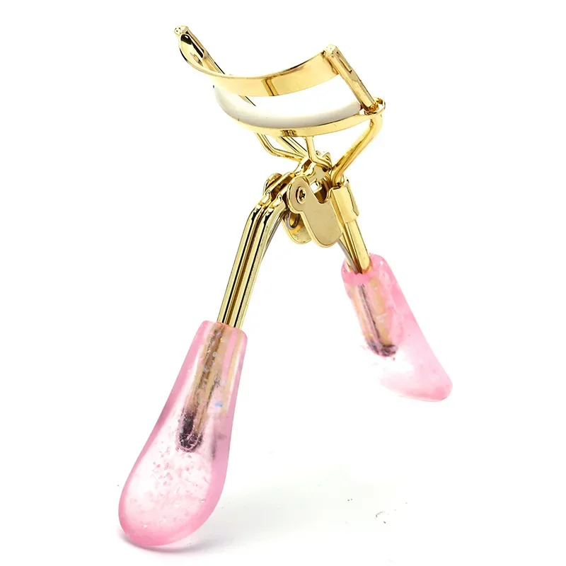 Pink Clear Handle Eyelash Curler Gold Stainless Steel Novice Durable Portable False Eyelash Assist Beauty Tool