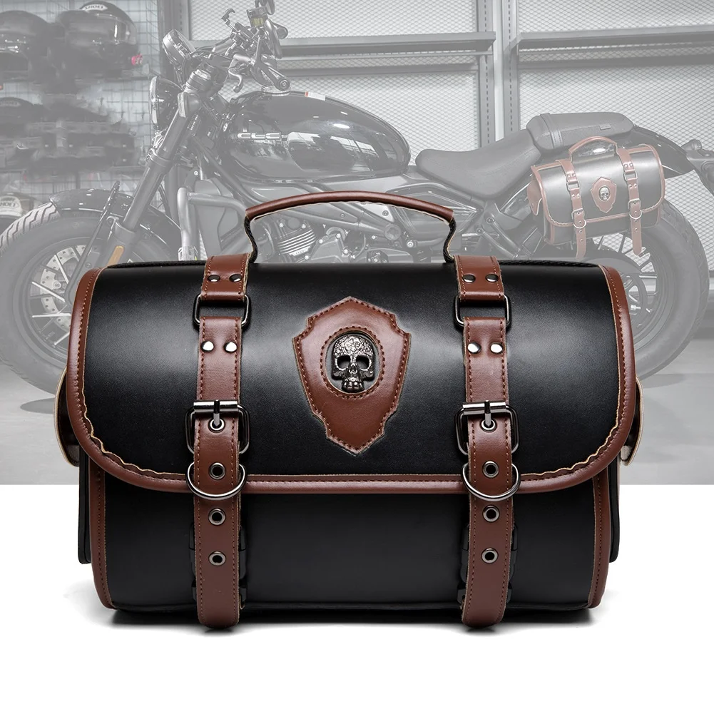 Retro Wave-Edge Shield Motorcycle Bag with Double Strap Buckle, Waterproof Carry Storage Pouch