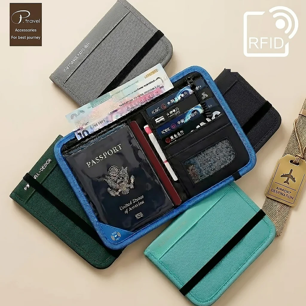 

Дорожный кошелек с защитой от RFID, держатель для паспорта, многофункциональный чехол для кредитных карт, органайзер для документов для мужчин и женщин, противоугонный чехол