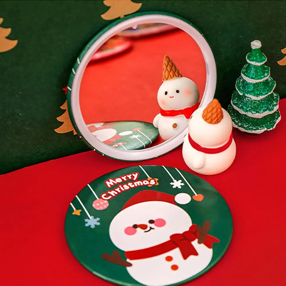 3Pcs Portable Mirror Cartoon Christmas Design Vibrant Color Easy to Carry Mini Makeup Mirror for Students