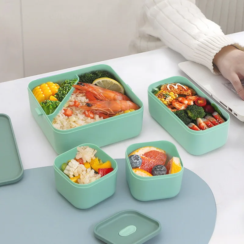 Single/double layer Portable Compartment Lunch Box With Fork and Spoon Microwave Bento Boxes Sealed Food Storage Container