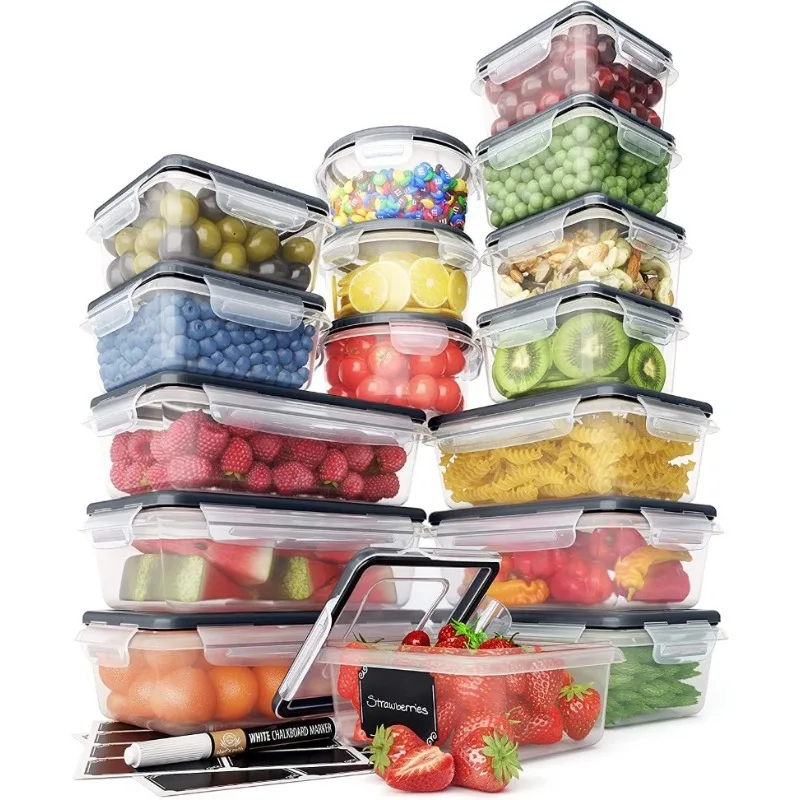 

32 Piece Food Storage Containers Set with Easy Snap Lids-Airtight Plastic Containers for Pantry & Kitchen Organization -BPA-Free