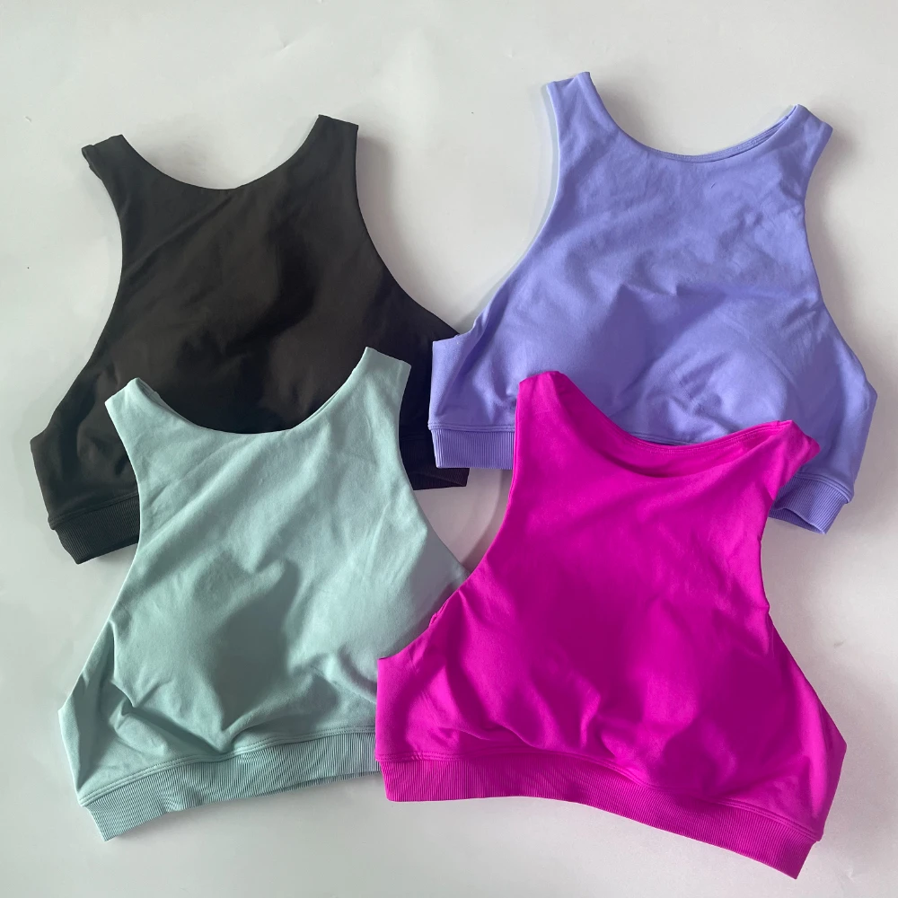 Pericic Racer Bra Damen Gepolsterter Nahtloser Yoga-BH Hohe Stützfunktion Sport-BH Herausnehmbare Cups Geripptes Unterband Workout Gym Crop Top BH – Detail 4