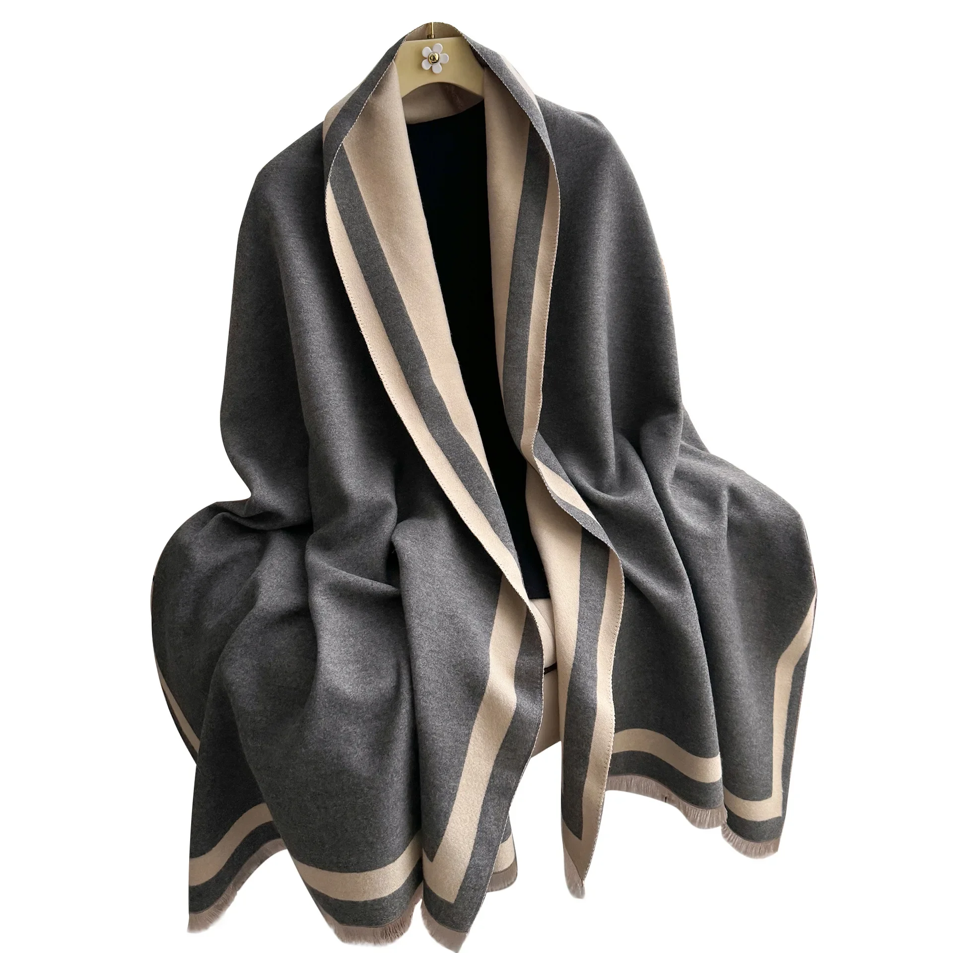 Women's Reversible Two-Tone Scarf, Plush Soft Winter Shawl & Neck Warmer, Double Sided Elegant Fall Wrap