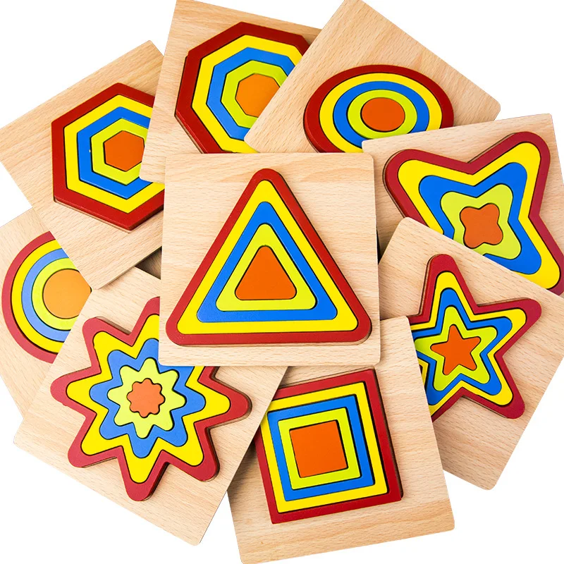 Montessori Wooden jigsaw Puzzle Geometric Intelligence Shape Pairing Building Block Early Educational Toy For Children Kids Baby