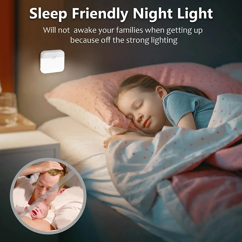 Xiaomi LED Night Light,Human Motion Sensor Lamp USB C Rechargeable Light, Wireless LED Wall Lamp For Stairs Closet Kitchen Bed 