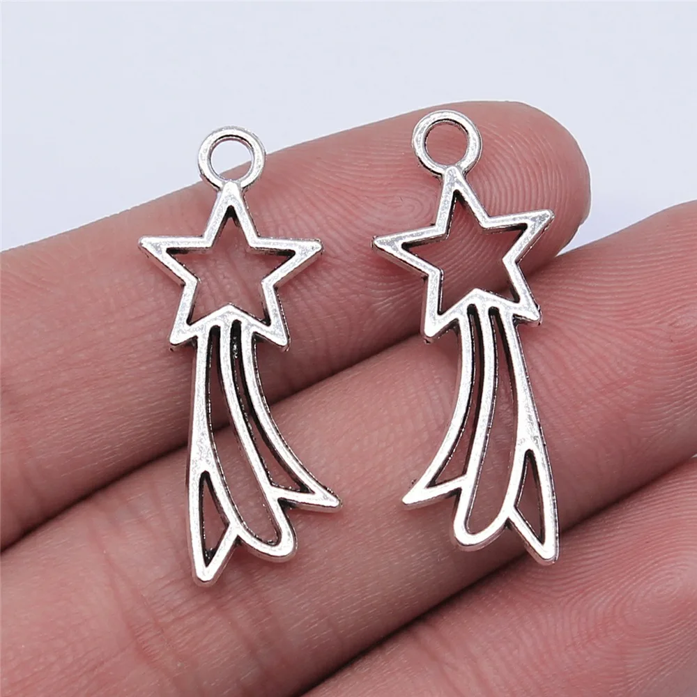 15Pcs/Lot Charms Rising Stars 12x32mm Tibetan Silver Color Pendants Crafts Making Findings Handmade Antique DIY Jewelry