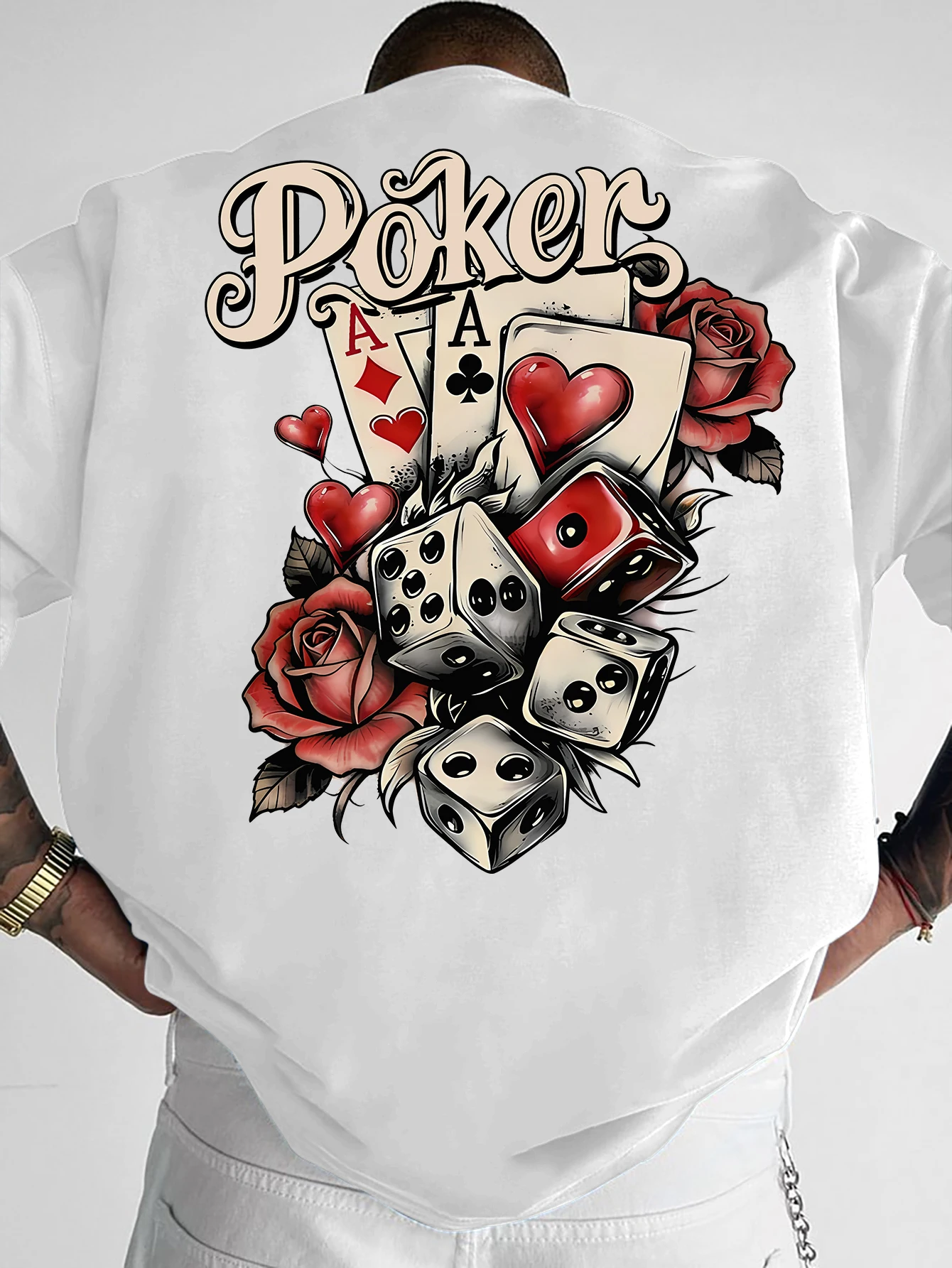 Men's Poker Dice Graphic Print T-shirt Oversized 100% Polyester Rose Streetwear Short Sleeve Tops S-XXL