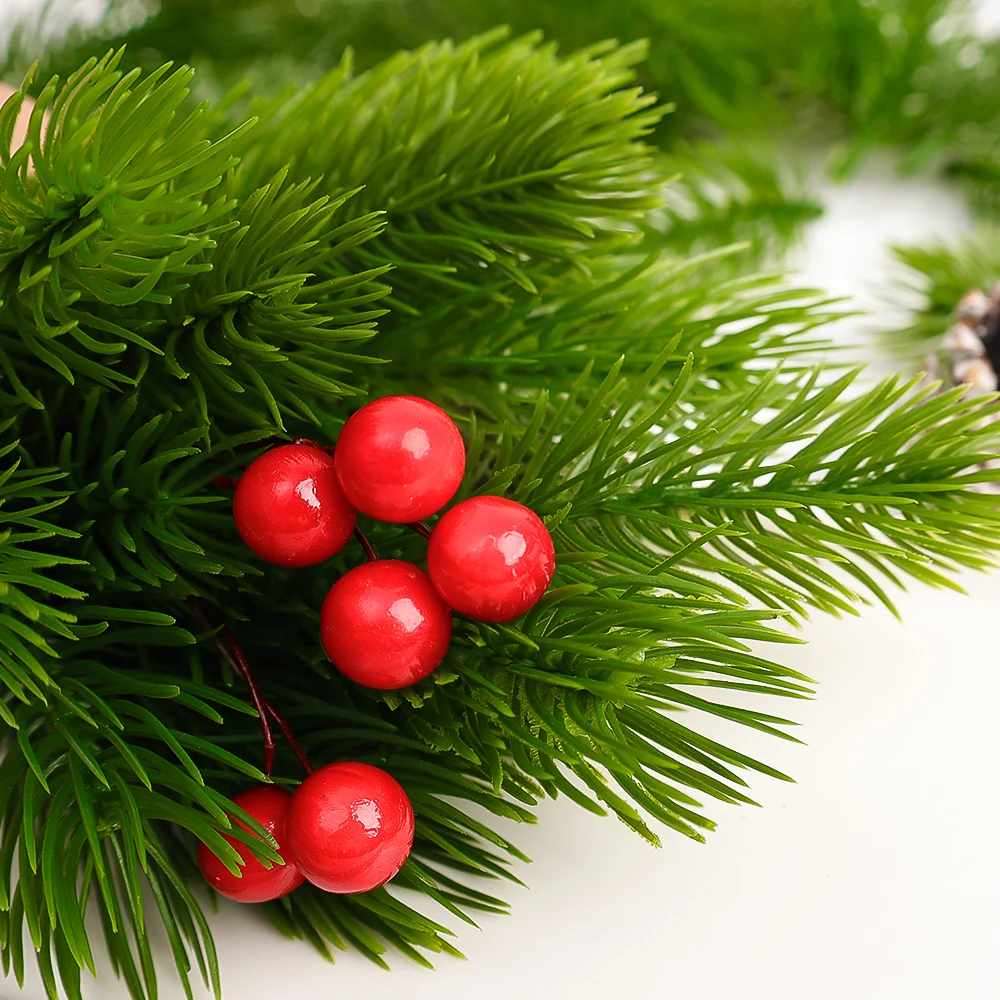 6cm-12cm Christmas Artificial Pine Needles Fake Pine Branches DIY Garland Green Leaves Flower Home Xmas Party Decoration Plants