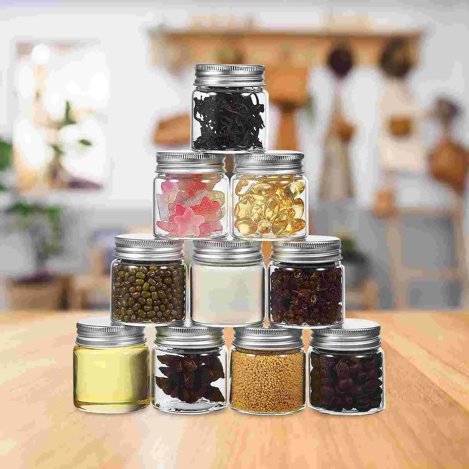 20 Pcs Mini Glass Jars with Sealing Lids 47*50 50ml Grain Storage Small Jugs Aluminum Cap