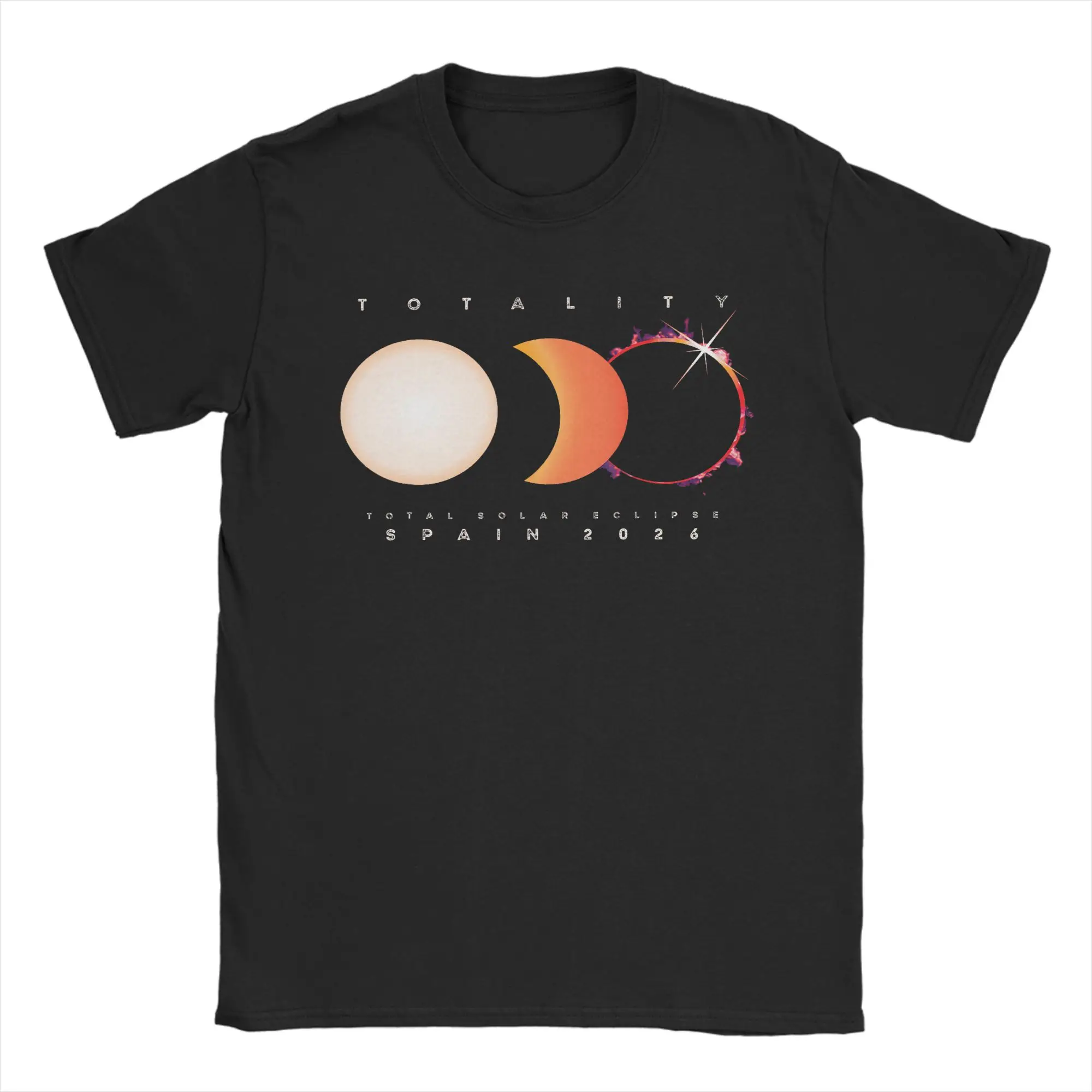 Spain Total Solar Eclipse 2026 T-Shirt Men Astronomy Sun Fashion Cotton Tees Round Collar Short Sleeve T Shirt Gift Idea Tops