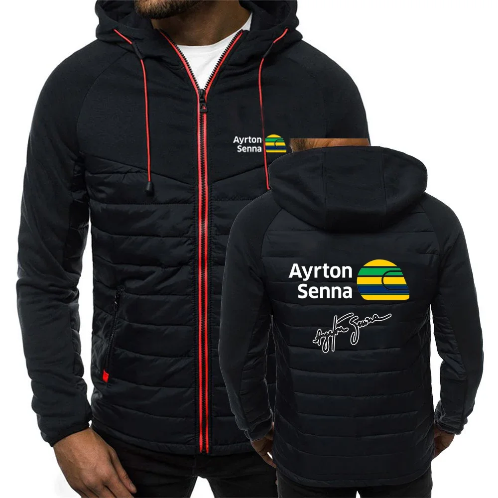 2024 Men Print New Ayrton Senna Autumn and Winter Popular Patchwork Seven-color Cotton-padded Jacket Hooded Coats Printing Tops