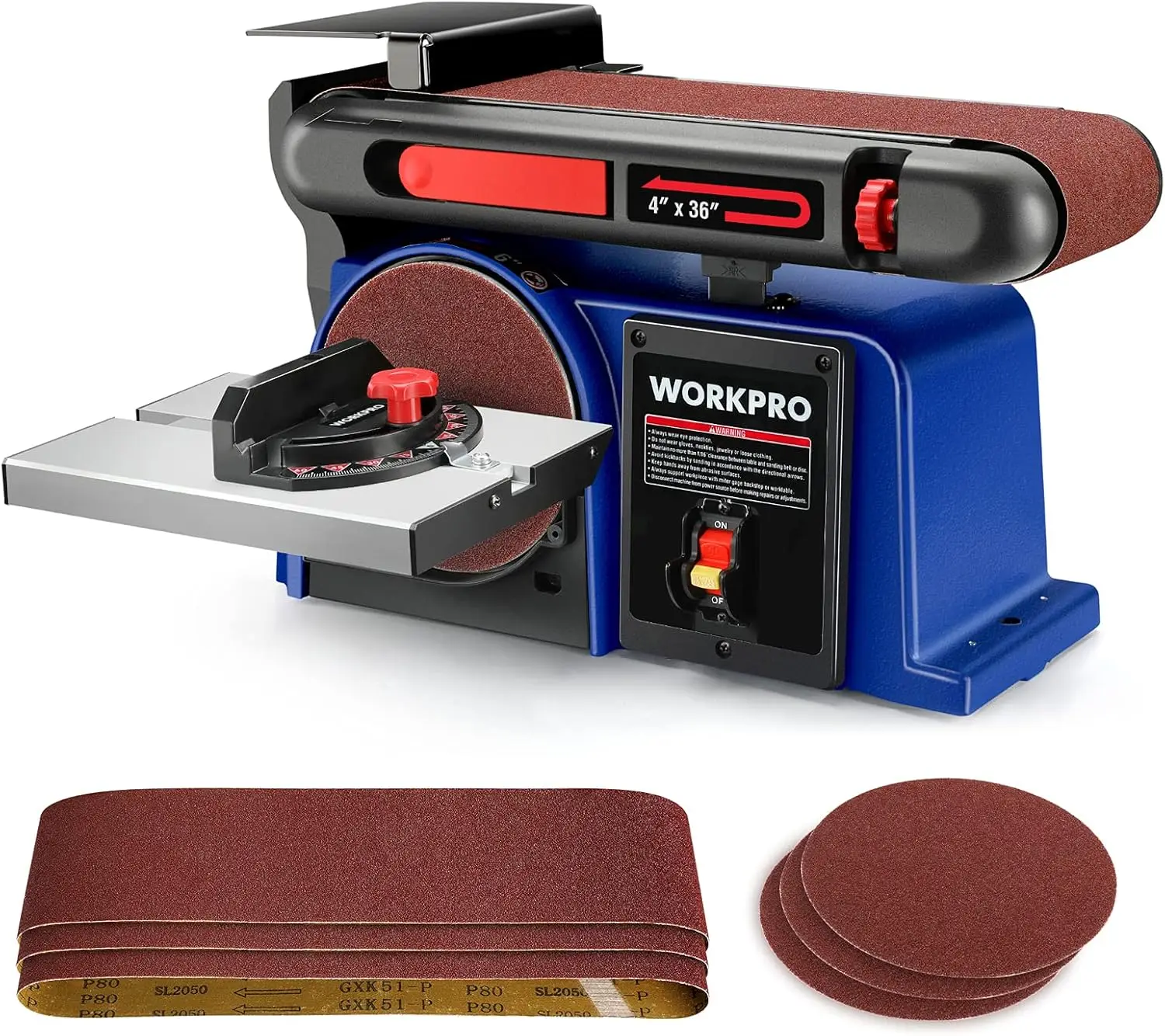 

WORKPRO Belt Disc Sander, 4 in. x 36 in. Belt & 6 in. Disc Sander with 6pcs Sandpapers, Cast Iron Base for Sanding Woodworking,