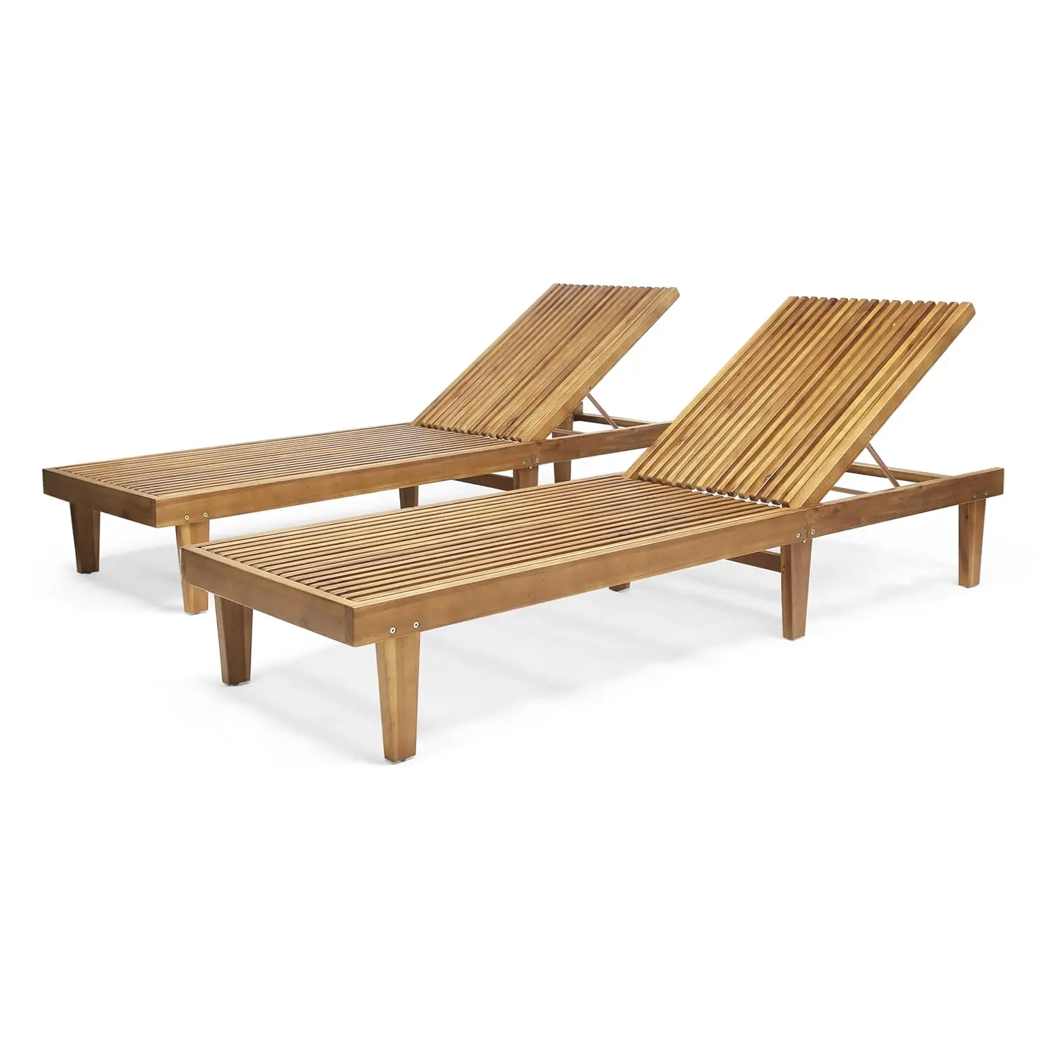 Nadine Set of 2 Outdoor Patio Wood Adjustable Chaise Lounges, Acacia Wood Poolside Sun Lounger Set, Wooden Lounge Chair Outdoor
