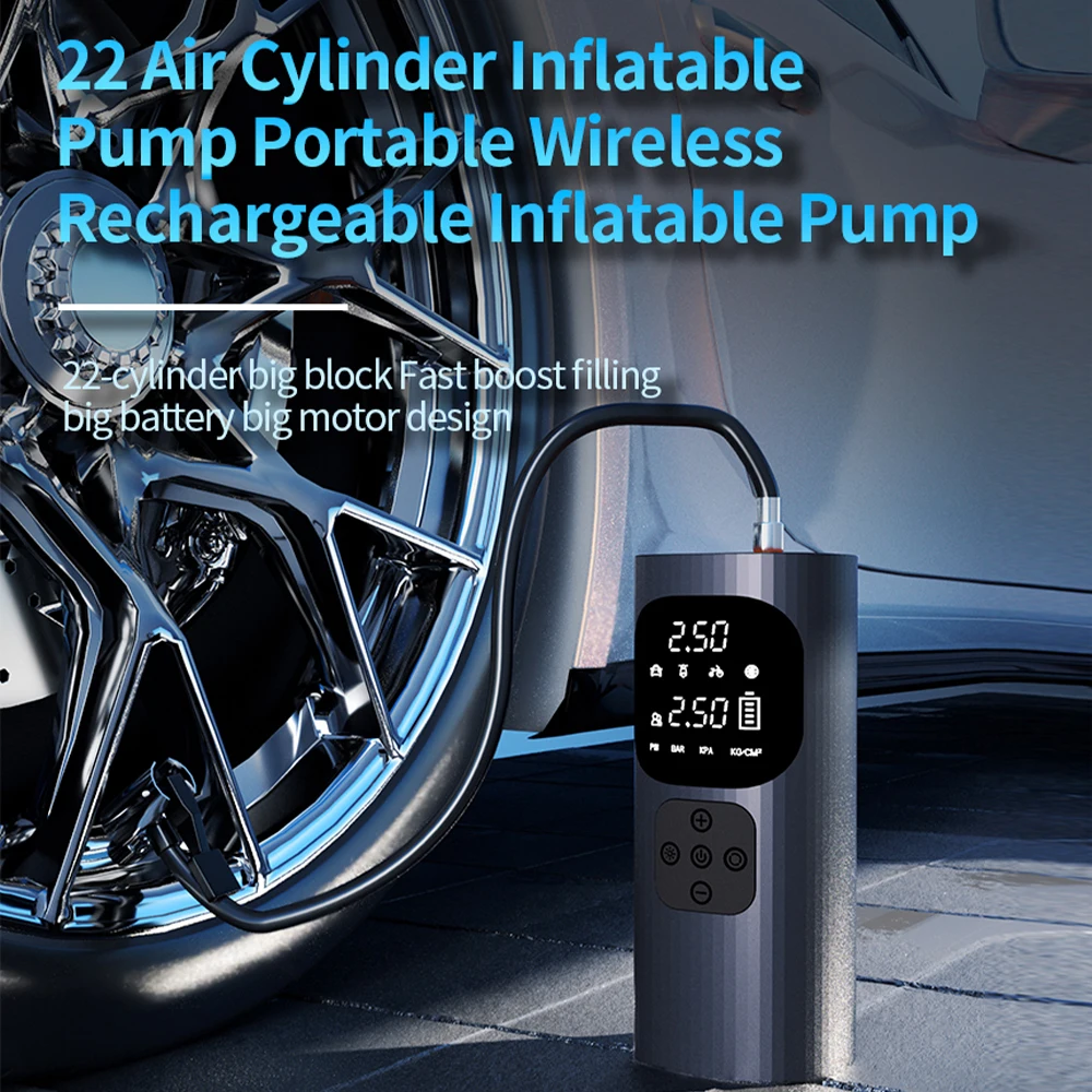 Pompe à air numérique portable avec lumière LED, compresseur d'air, gonfleur sans fil, écran LCD, manomètre d'opathie