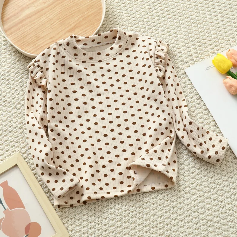 2-10T 2026 Autumn Winter Baby girl clothes Long Sleeved Undershirt Cute Floral Dots T-shirt Sweet Children girl blouse