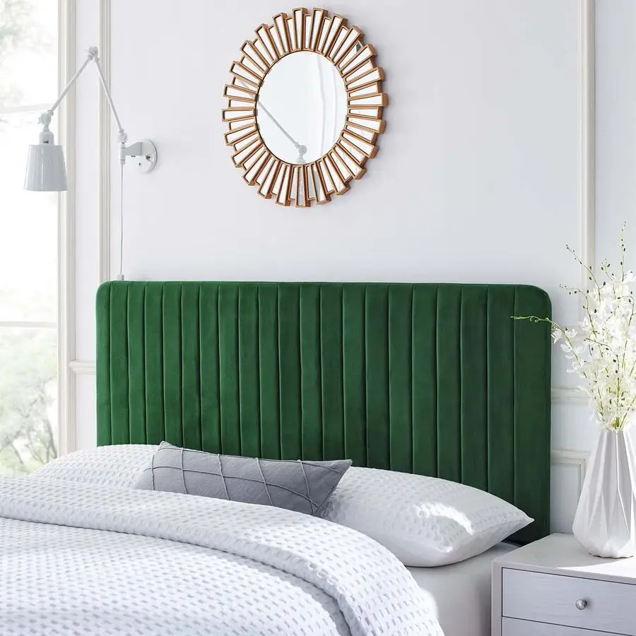 Milenna Channel Tufted Performance Velvet Twin Headboard in Emerald