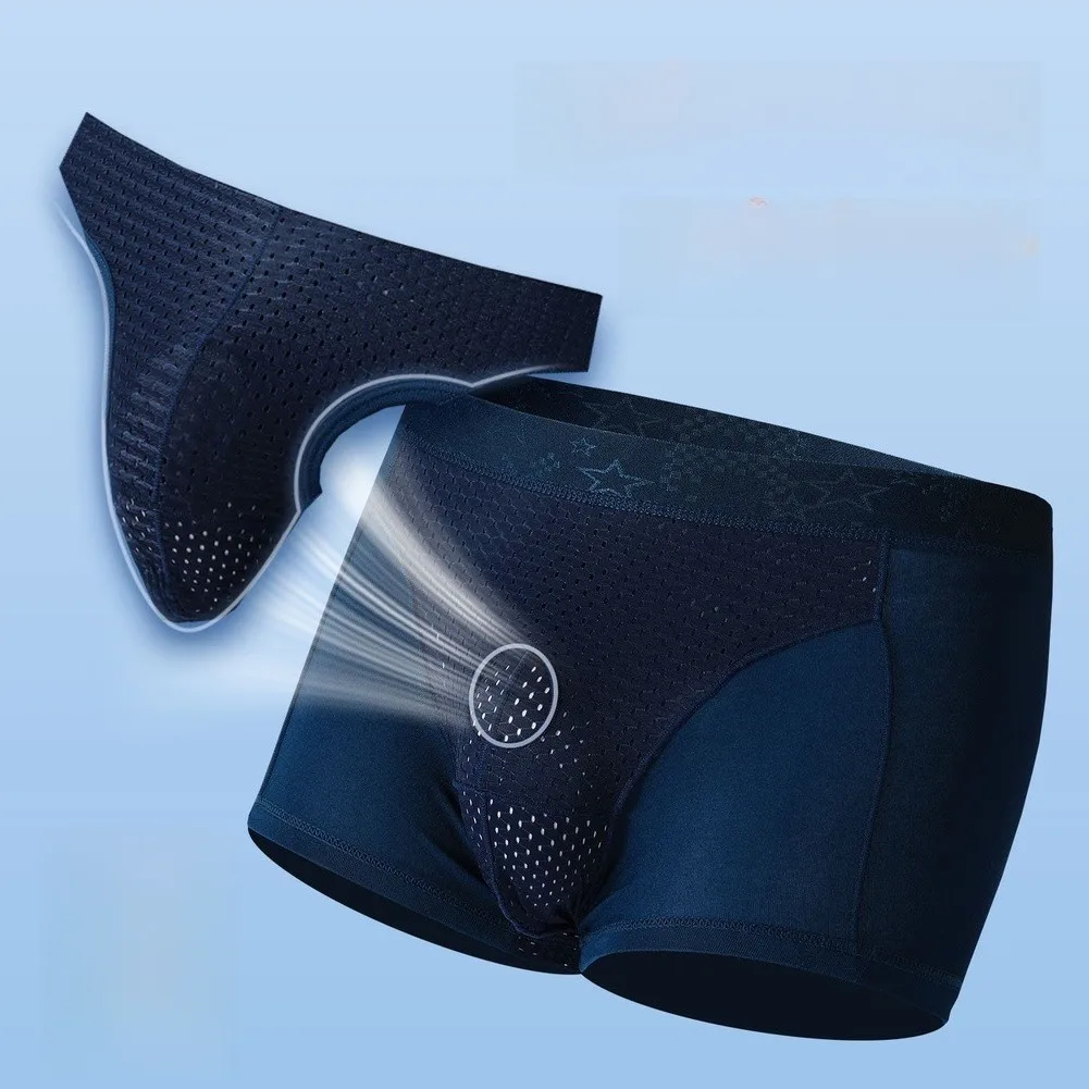 Men Ice Silk Boxer Shorts Solid Breathable Separation Pouch Underwear Trunks Daily Wear Male Mid Waist Panties