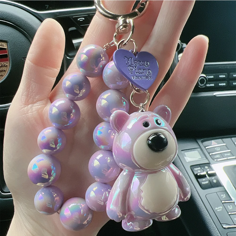 Muñeco de oso de Color caramelo de resina, llavero bonito con cadena de cuentas, llavero de oso Kawaii, colgante, llavero coreano, regalos