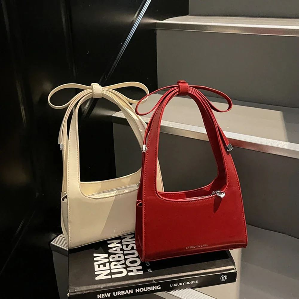 

Sweet Bow Knot Underarm Bag 2025 New Women's Simple Handheld Small Square Bag Solid Color Versatile Commuter Shoulder Bag
