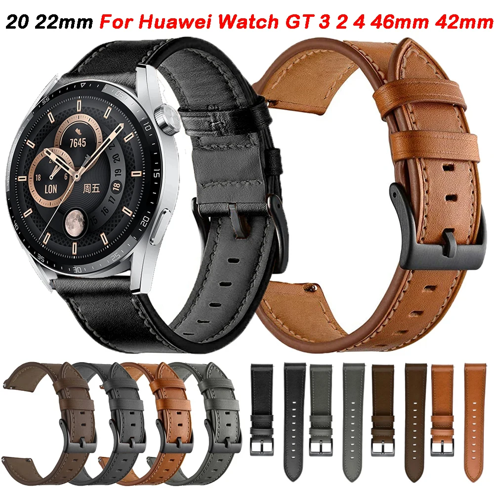 Pulseira de couro para relógio Huawei GT 4, 3, 2, gt3, gt2 pro, 46mm, honra mágica 2, acessórios do relógio inteligente, 20, 22mm