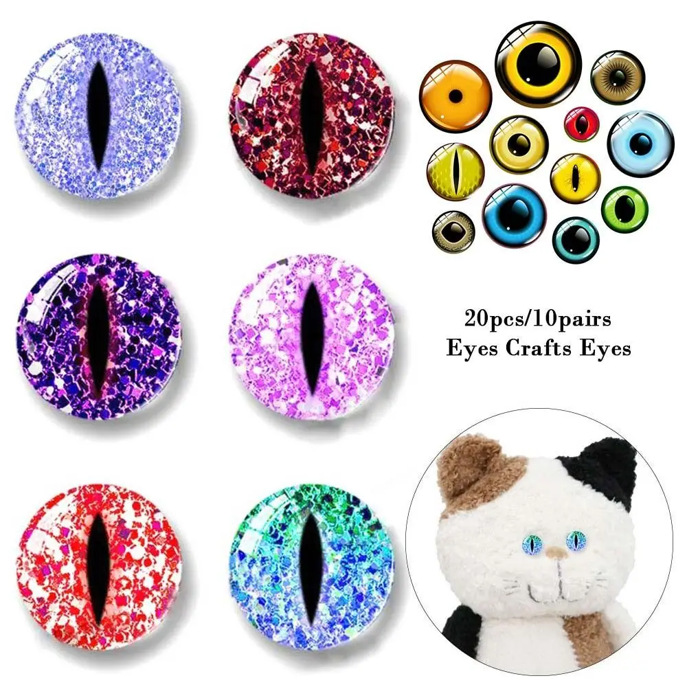 Ojos de cristal con purpurina de seguridad de plástico, accesorios de marionetas, juguetes de peluche, 10 pares, 6mm-20mm