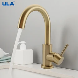 Grifo de lavabo dorado ULA, grifos de baño, grifo de fregadero giratorio de 360 grados, mezclador de agua fría y caliente, grúa de acero inoxidable Torneira