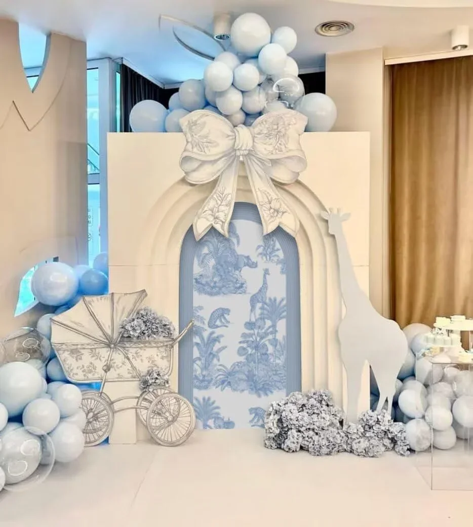 Mehofond مخصص 2-الجانب سفاري الغابة الأزرق تويلي بنين حفلة عيد ميلاد استحمام الطفل يغطي كيارا قوس خلفية ديكور خلفية