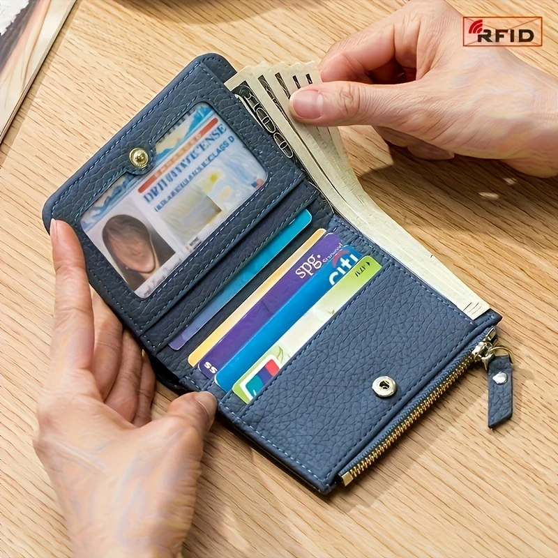Herren Damen Niedliche Kurze Geldbörse Luxuriöse Einfarbige Reißverschluss-Münzbörse RFID-Bankkartenhalter Schlanke Kleine Geldtasche Kleine Schwarze Geldbörse W – Detail 3