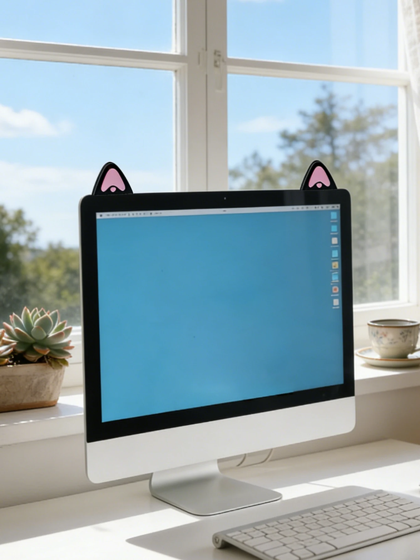 Niedliche Computer-Monitor-Dekoration, rosa Schleife, Katzenohrform, Ornamente, Kawaii-Desktop-Dekoration für PC, Laptop, Zimmer, Schreibtisch, Dekoration, Mädchen-Geschenk – Detail 23