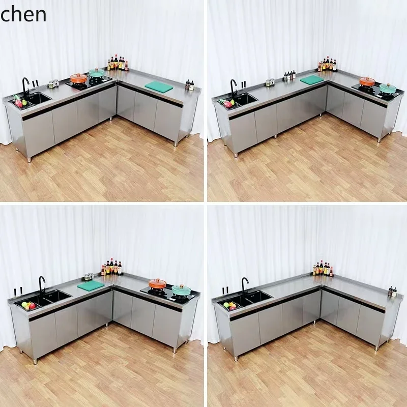DSAStainless Steel Kitchen Cabinet Simple Stove Integrated Cabinet Household Economical Storage Bowl