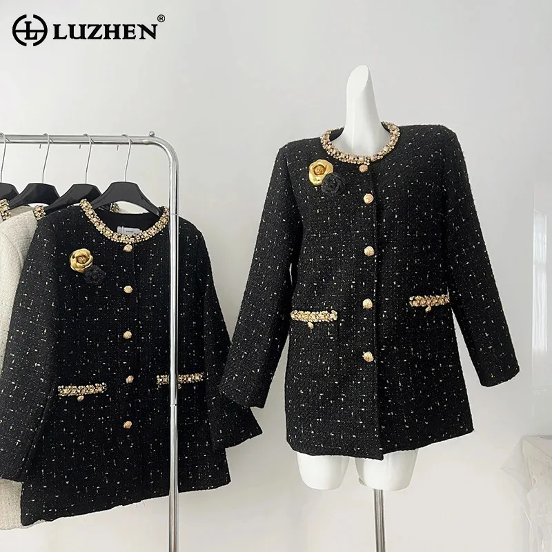 LUZHEN Three-dimensional Decorate Luxury Elegant Blazer Coat Women's Fashion High Quality Fleece 2024 Round Neck Jacket AA2173