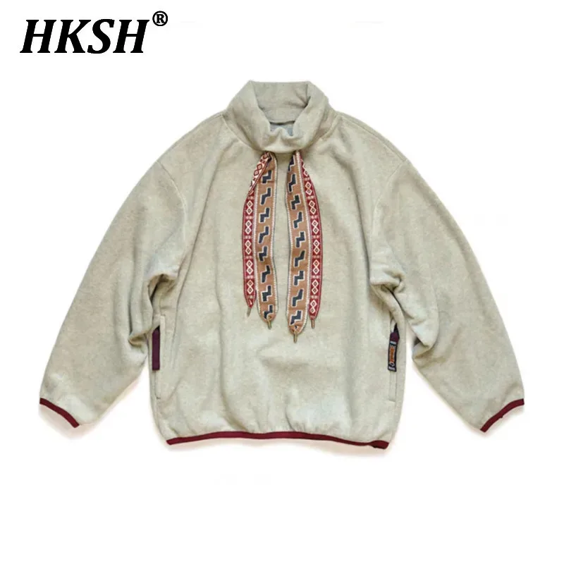 HKSH Autumn Winter New Men's Tide Punk Dark Japanese Sweatshirt Leisure Color Streamer High Neck Pullover Chic Retro Coat HK2356