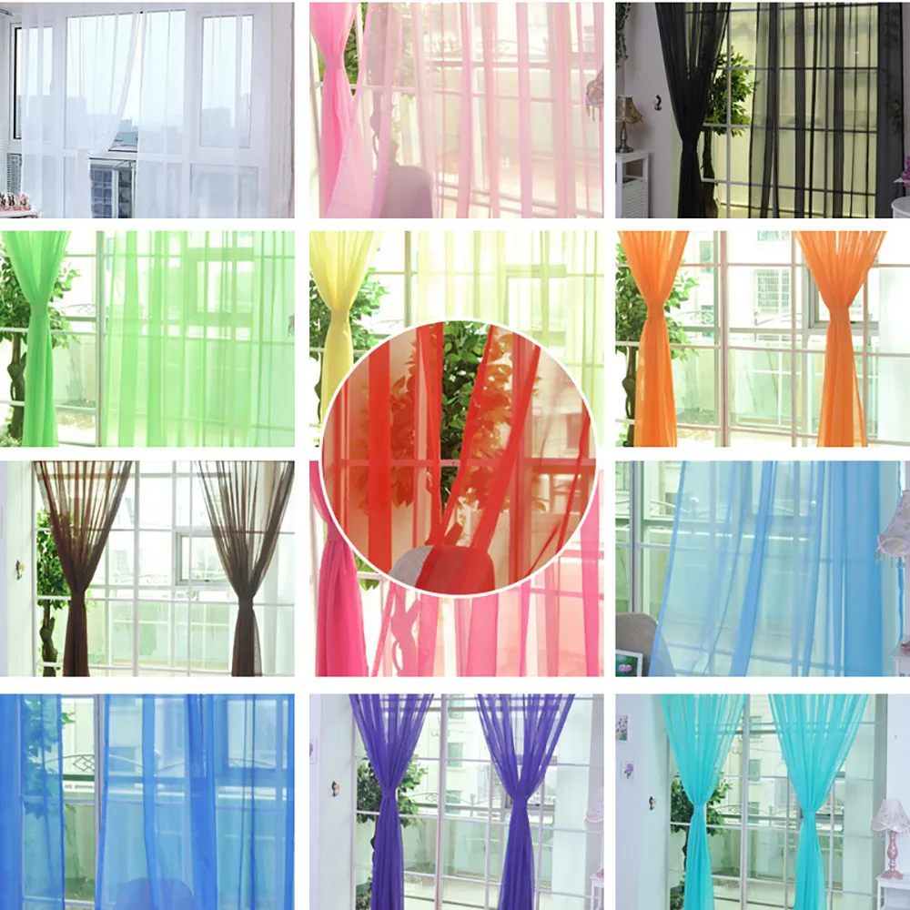 1x2M New Sheer Curtains Short Linen Shower Liner Color Scarf Tulle Pure Door Window Drape Sheer Curtain Panel Home Decor