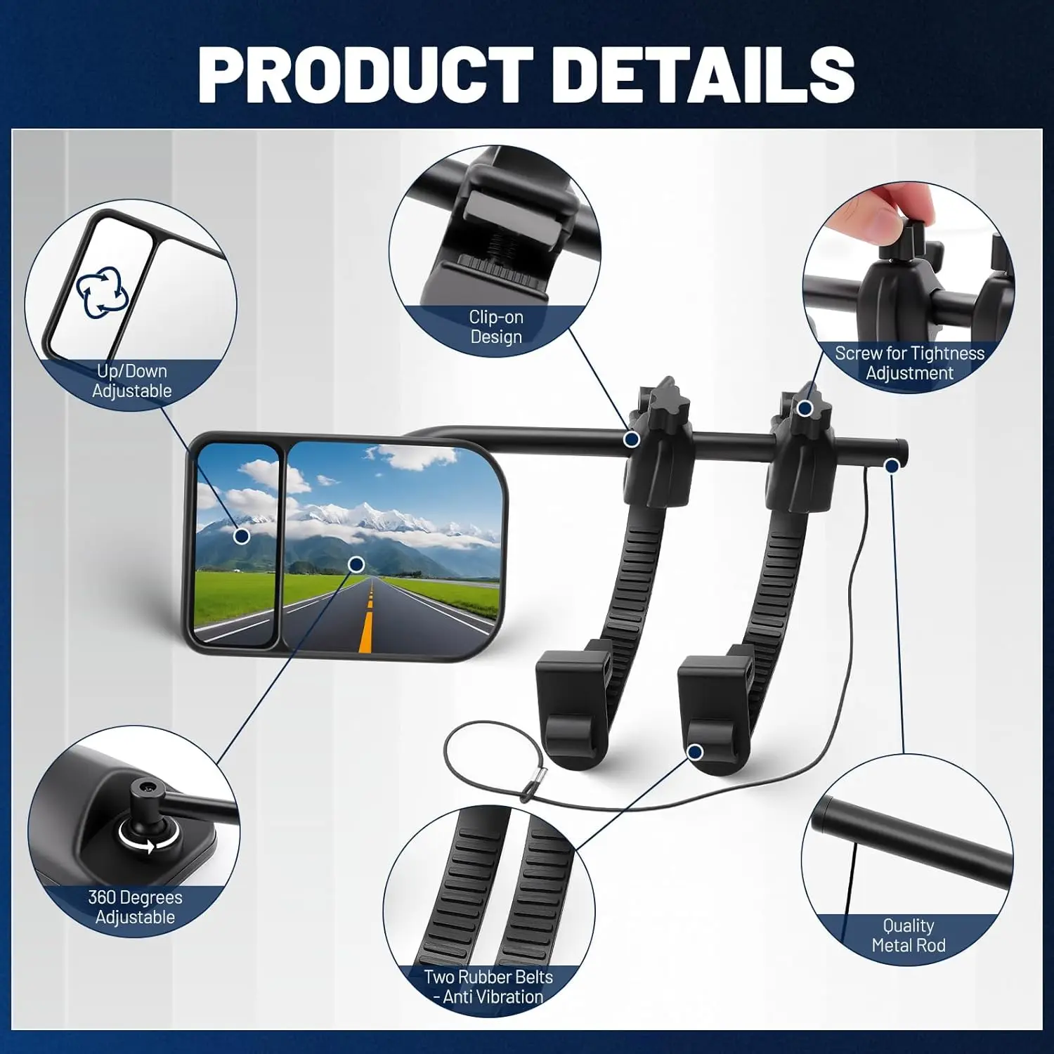 زوج واحد من مرايا الرؤية الخلفية Rv العالمية مع رؤية خلفية مساعدة مزدوجة 360 ° دوارة متعددة الزوايا مناسبة للسيارات وسيارات الدفع الرباعي والشاحنات #5