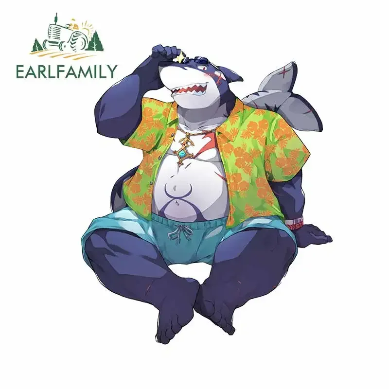 EARLFAMILY 13cm x 11cm Strong Shark Car Stickers Summer Vacation Shirt Tattoo Shy Expression Decals Waterproof Windows Decor