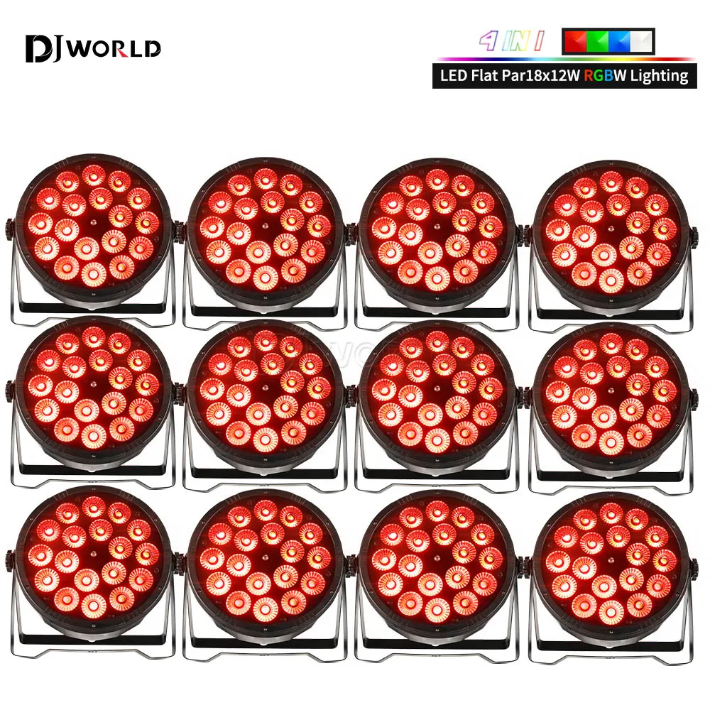 12PCS 18x12w LED Par RGBW 4in1 Flat Par Light Professional DMX512 Stage Lighting Equipment for Disco Party Bar Dj Flat Light