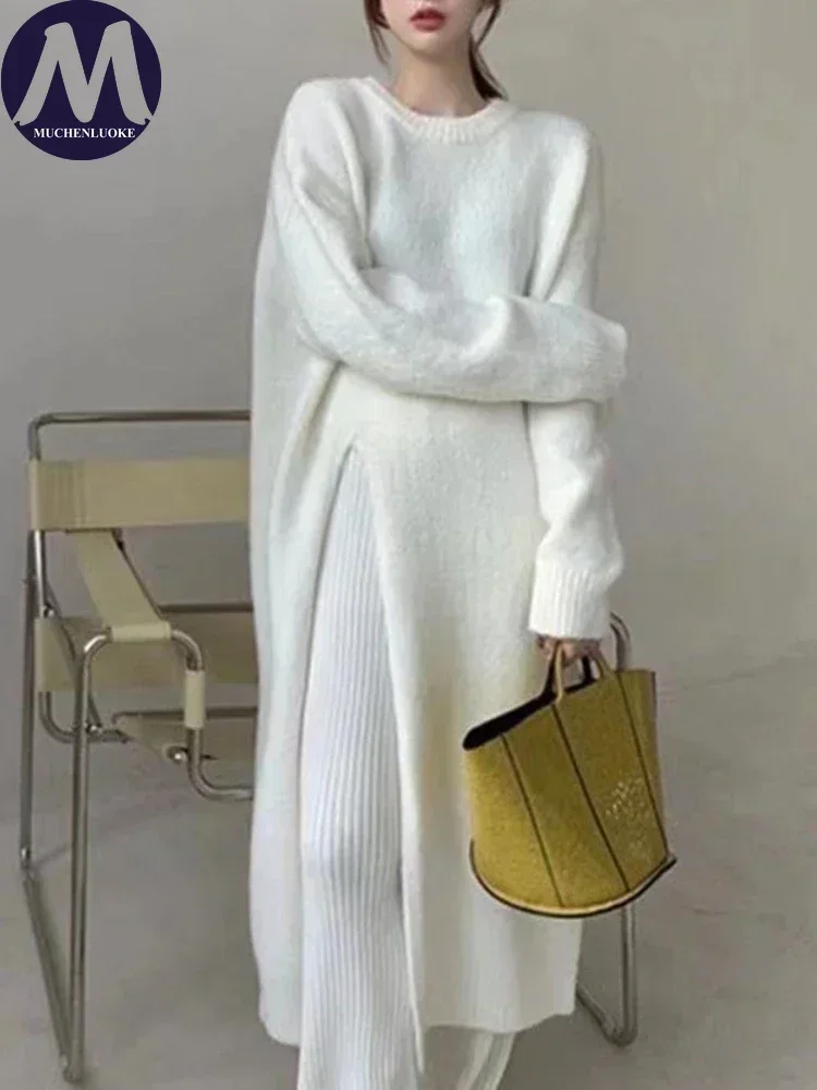 سترات نسائية متماسكة أنيقة وجميلة برقبة دائرية، بلوفرات فضفاضة غير رسمية، ملابس نسائية، موضة جديدة، خريف، شتاء