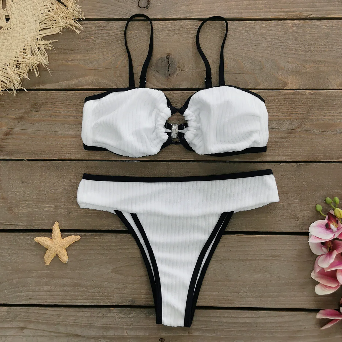 Muolux Geribbelde Bikini Badmode Vrouwen Hoge Taille Badpak Bandage Bikini Set Hoog Uitgesneden Badmode Biquini Hoge Taille Strandkleding Zwemmen