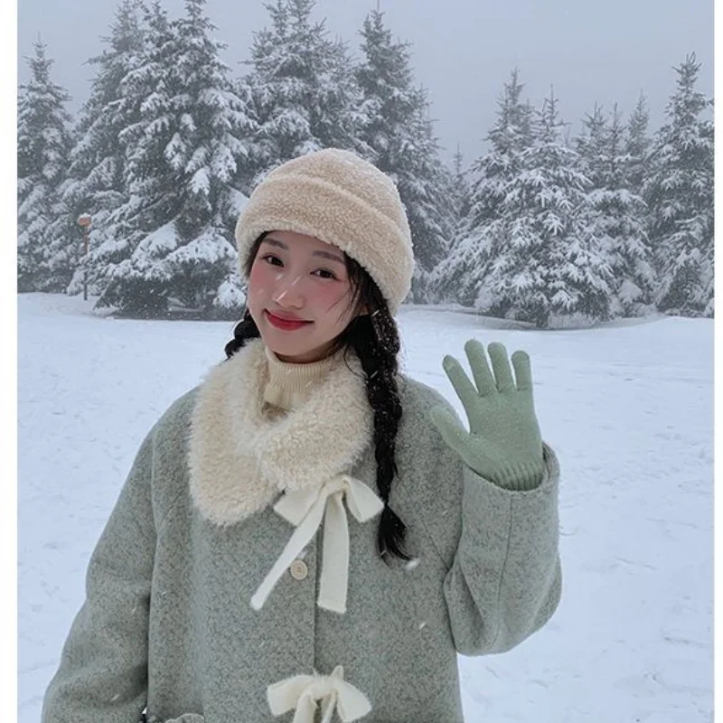 Thickened Plush Collar Women'S Winter Overcoat With Slant Front Closure - Green Medium-Length Wool Blazer Sweet Forest Style