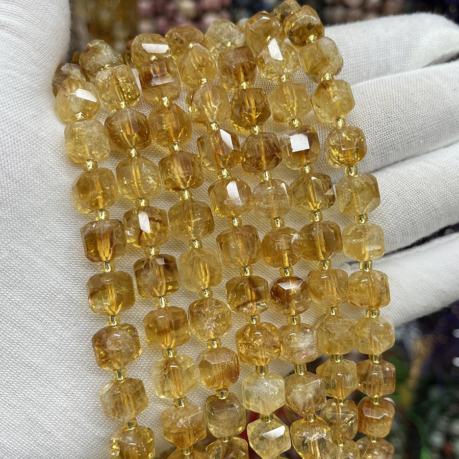 Natural Crystal Citrine Crystal Handmade Faceted Cube Loose Beads For DIY Jewelry Making Bracelet Necklace 15“ 6-7mm 8-9mm