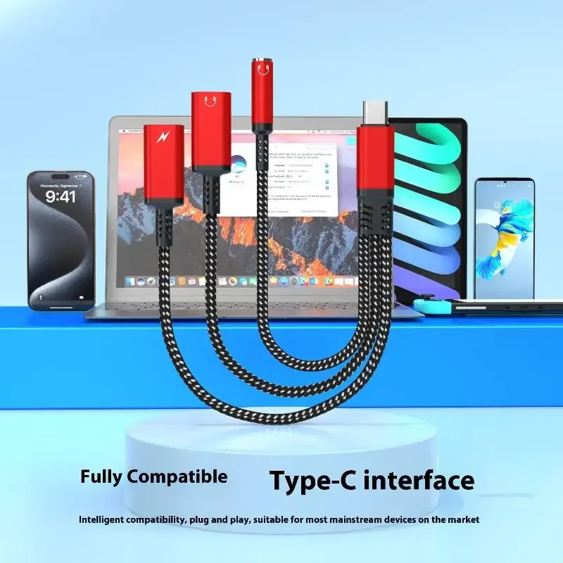 1 Piece Headphone Adapter 3 In 1 PD 60W Fast Charge Adapter For Phone16 15 Type C To Dual Type C/3.5mm Jack Audio Adapter Cable