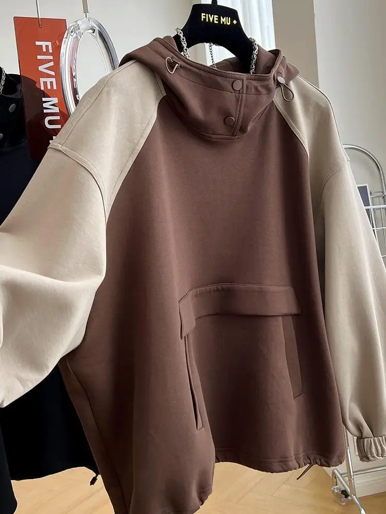 

Толстовки с капюшоном и графическим рисунком Y2K Топы Женский стиль Спортивная одежда Femme Упрощенные однотонные с круглым вырезом Размер с манжетами из смеси хлопка