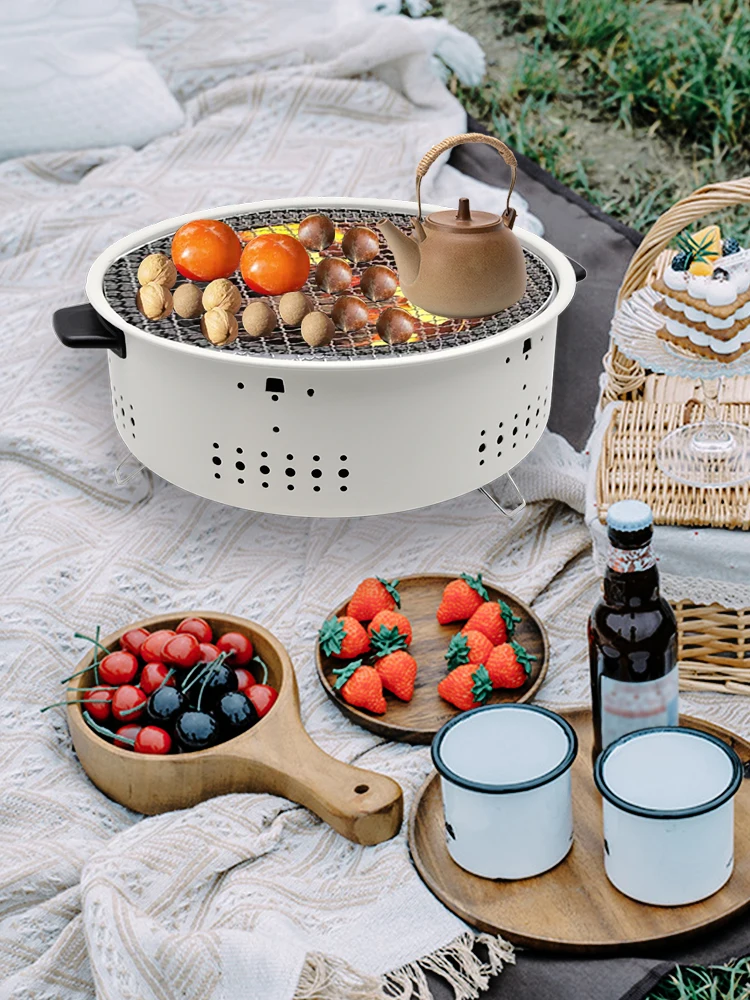 

1pc Charcoal Barbecue Grill, Multi functional Mini Smokeless Barbecue Grill, Outdoor Camping Round Charcoal Barbecue Pit Set