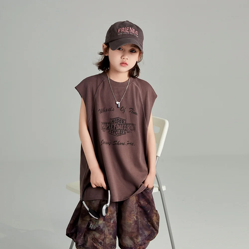 

Trendy Baby Boys Tees Tops Summer T shirt Casual sleeveless Pullover Shirt Loose Print Sports Tank School Children's Tees Cotton