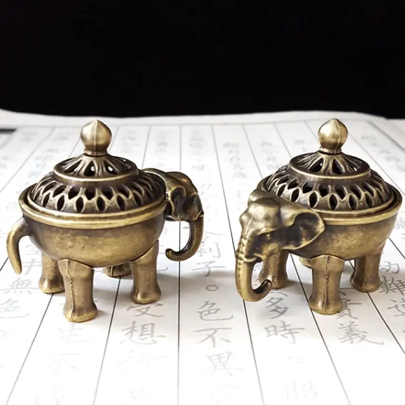 【Peace】Ancient Elephant Incense Burner Metal Lotus Incense Burner Bowl Incense Holder With Handle Yoga Meditation Home Decor