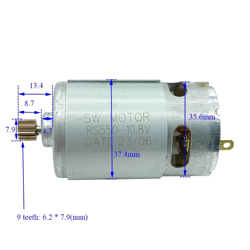 RS-550 Motor 0/9/11/12 Teeth DC 10.8V 12V 14.4V 16.8V 18V 21V 25V High Speed Large Torque for Electric Hand Drill Garden Tool