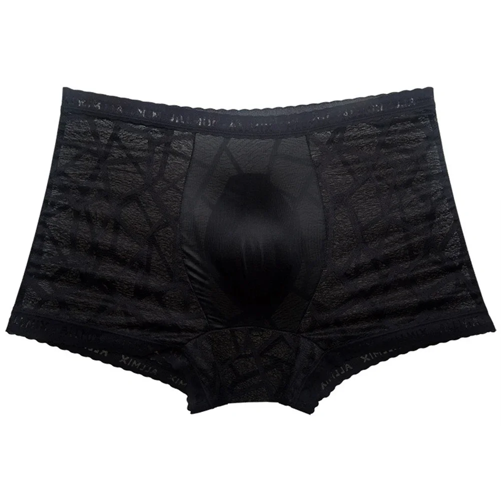 Men's Ice Silk Pouch Briefs Lace See Through Underwear Mesh Breath Panties Stretch Shorts Teenage Underpants Lingerie