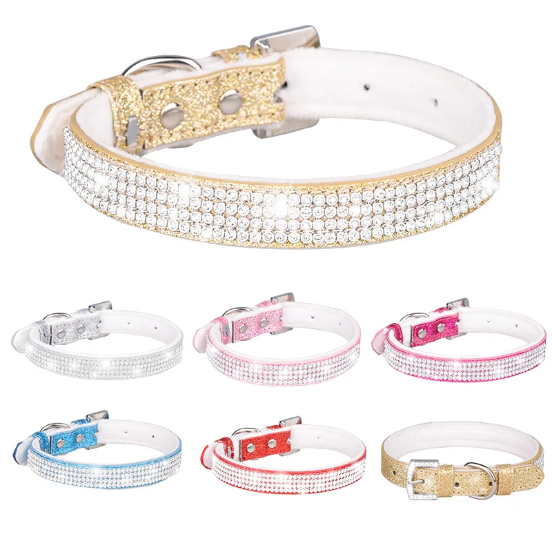 Adjustable Dog Collar Pet Pendant Bling Rhinestone Pu Leather Crystal Collar Pet Collar Pets Supplies Dog Cat Accessories