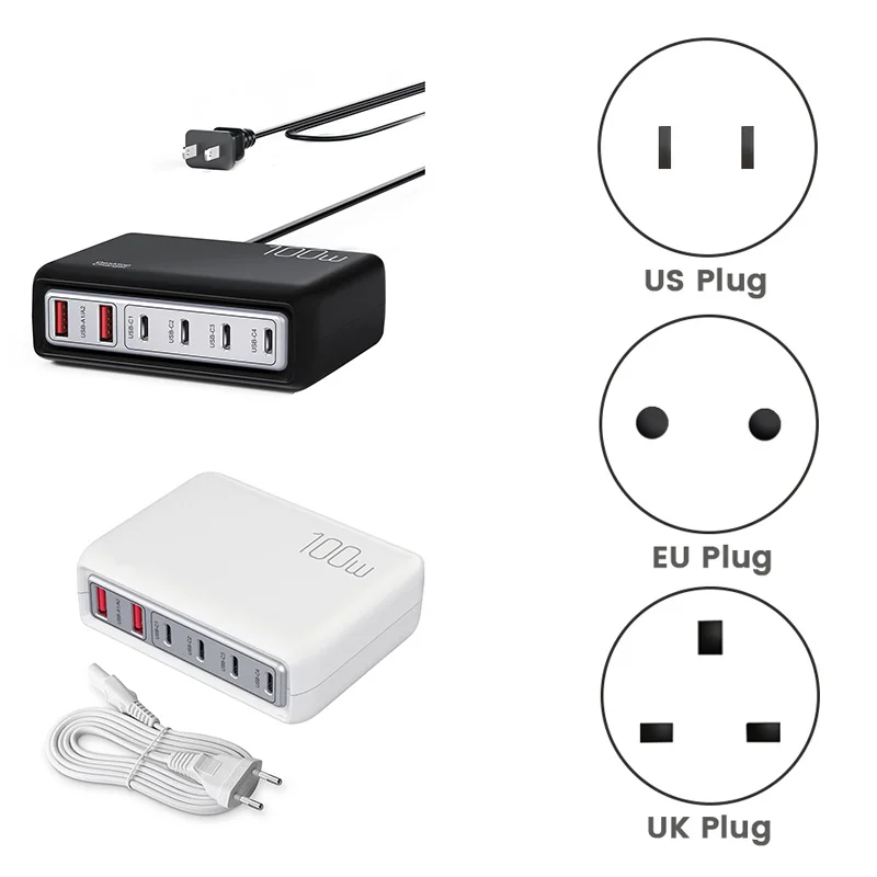 

For Apple 20W Fast Charge Cell Phone Charger Portable 100W Multi-Port Charger + US Plug White